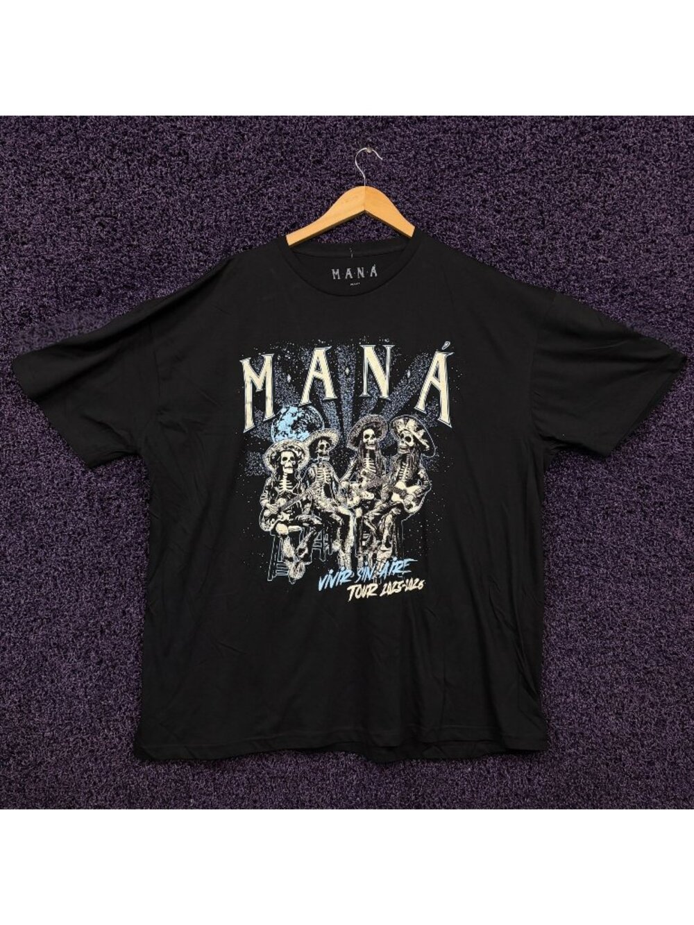 Mana Vivir Sin Aire Tour Dates Skeleton Mariachi T-Shirt 3XL